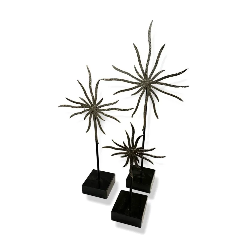 $295 Global Views Silver Starburst Set of 3 Large Decorative Figurine Sculpture